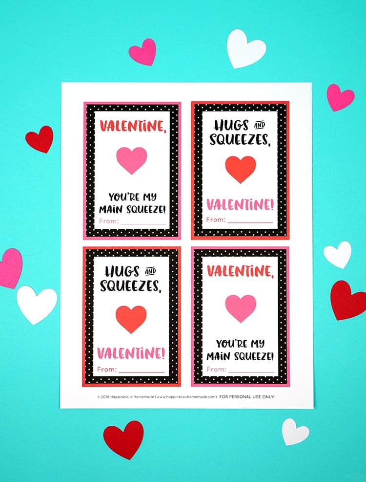 printable squeeze and hug valentines cards