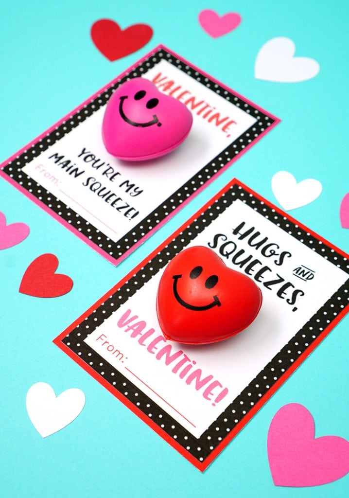 heart squeeze toy on printable valentine day cards