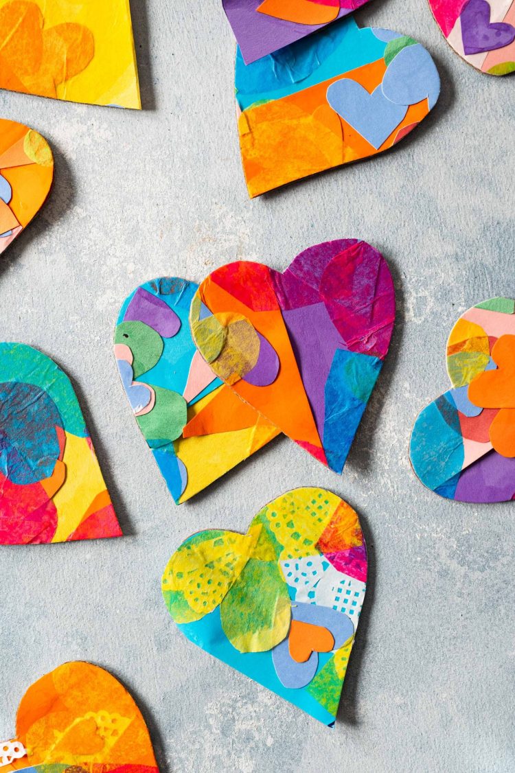 collage art hearts in various colors