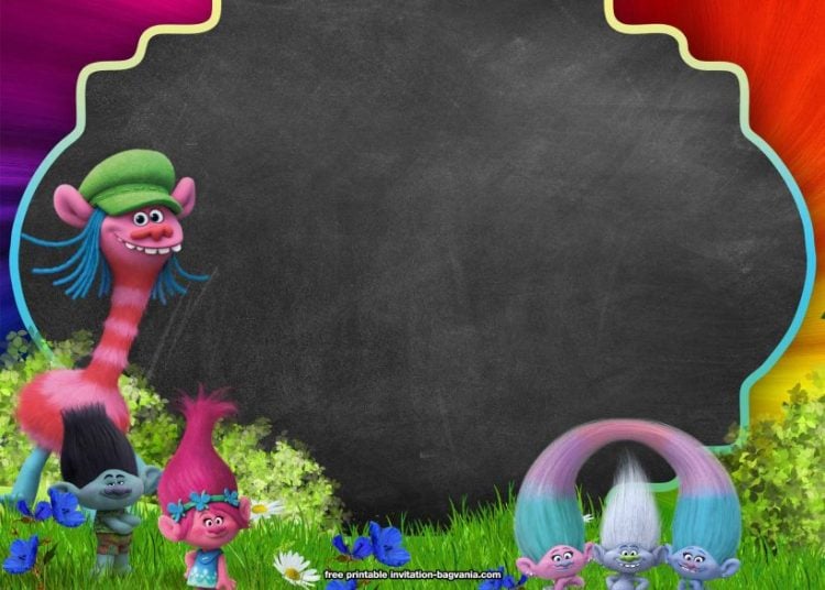 chalkboard trolls invite for kids birthday parties