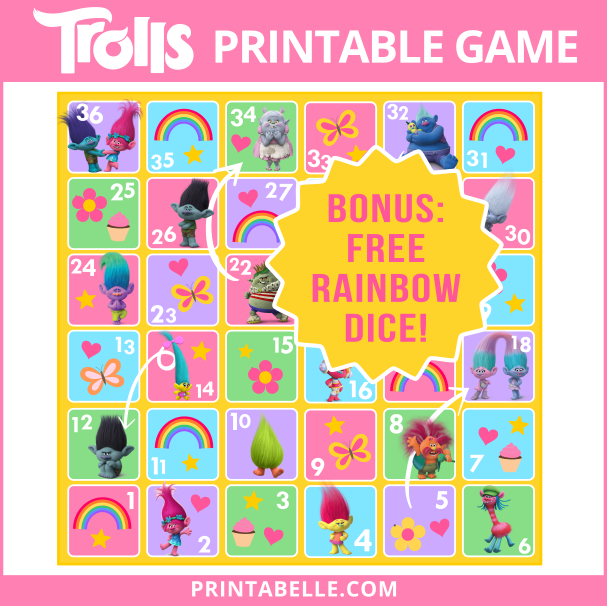 Trolls printable Bingo game