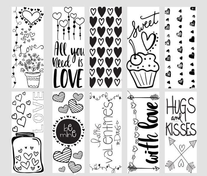 valentines day coloring page bookmarks