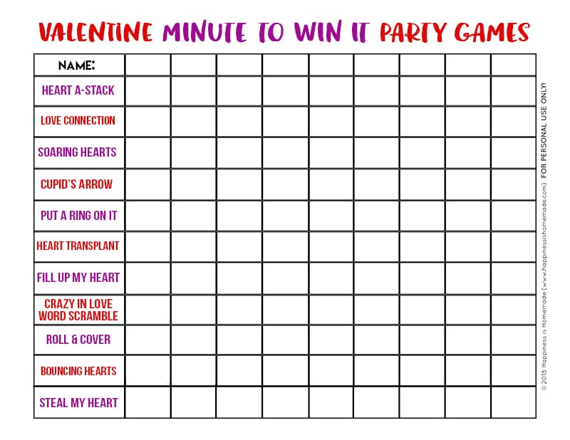 valentines minute to win it games score card