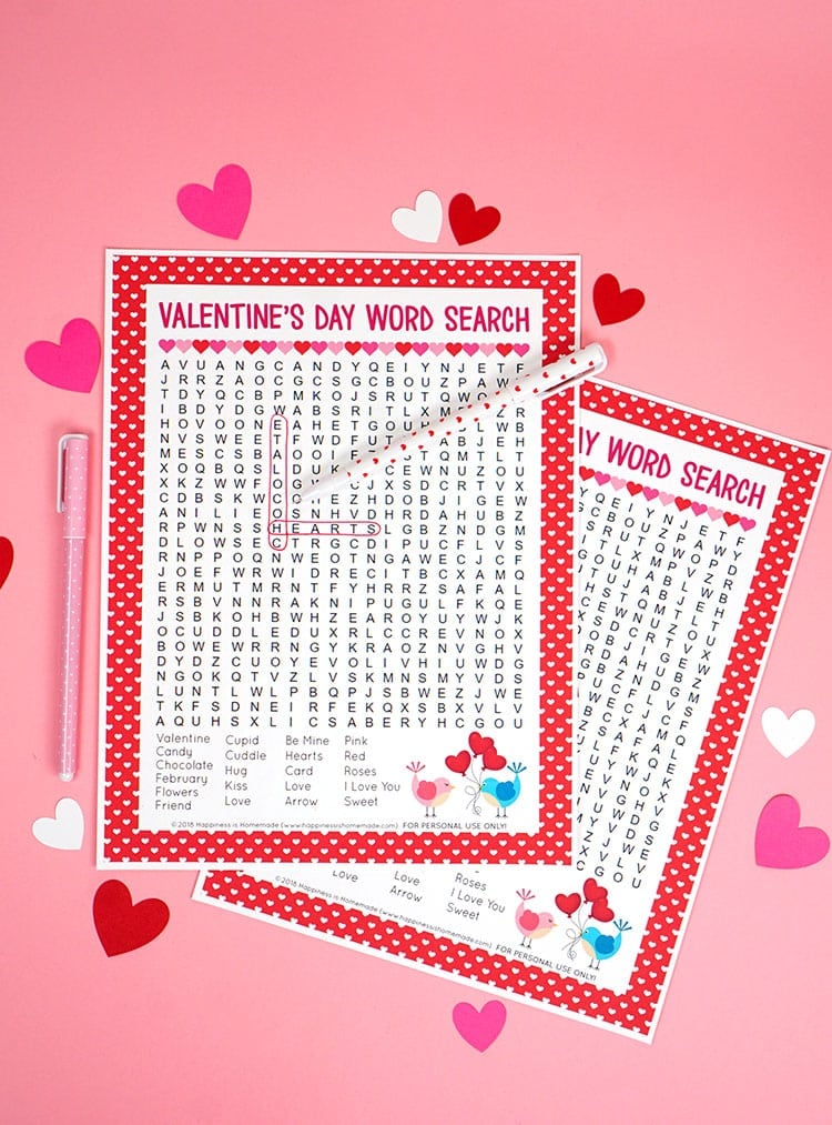 sweet Valentine\'s Day Word Search printable puzzle with markers