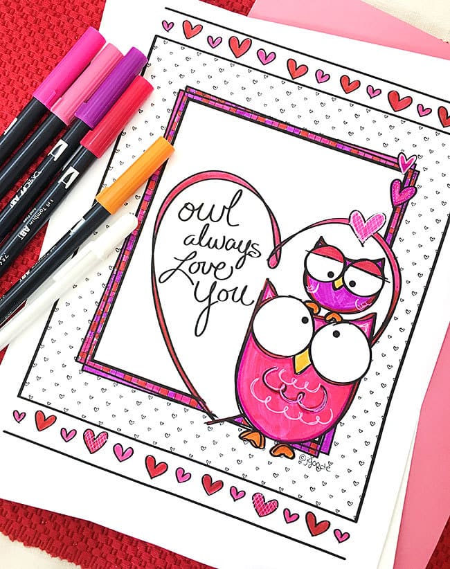 owl always love you printable owl heart coloring page