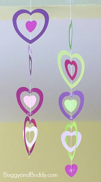 paper heart mobile craft for kids