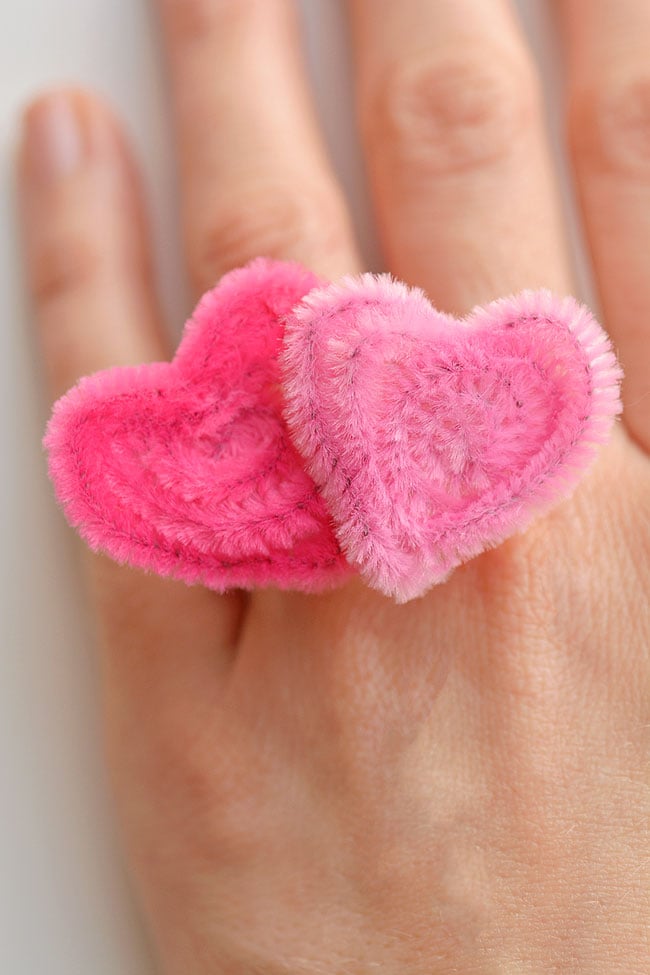 hand modeling pink pipe cleaner rings