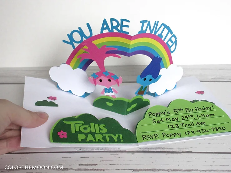 Pop up Trolls printable party invitation