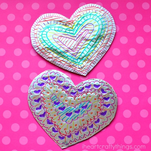 tin foil hearts valentine day crafts for kids