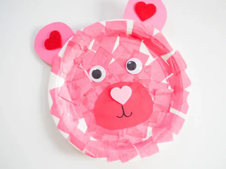 cute kids bear tissue paper plate valentine day craft