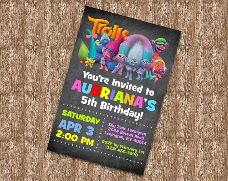 trolls party invitaions