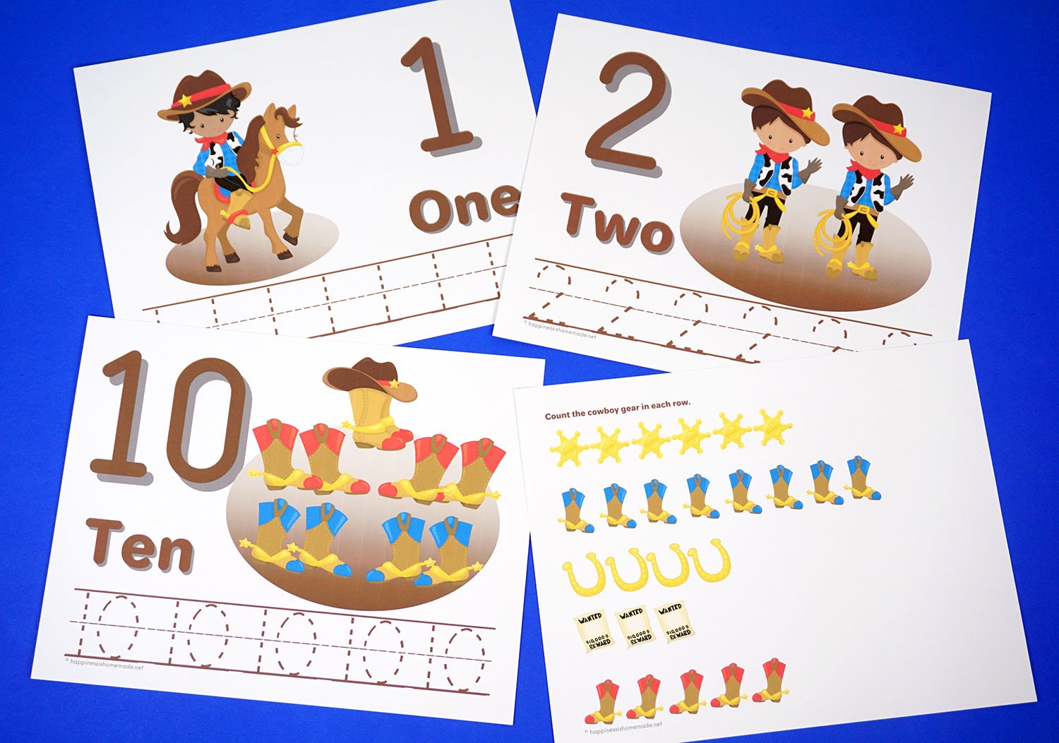 printable number counting cowboy work sheets