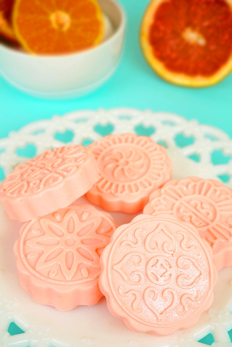 grapefruit soap on platter