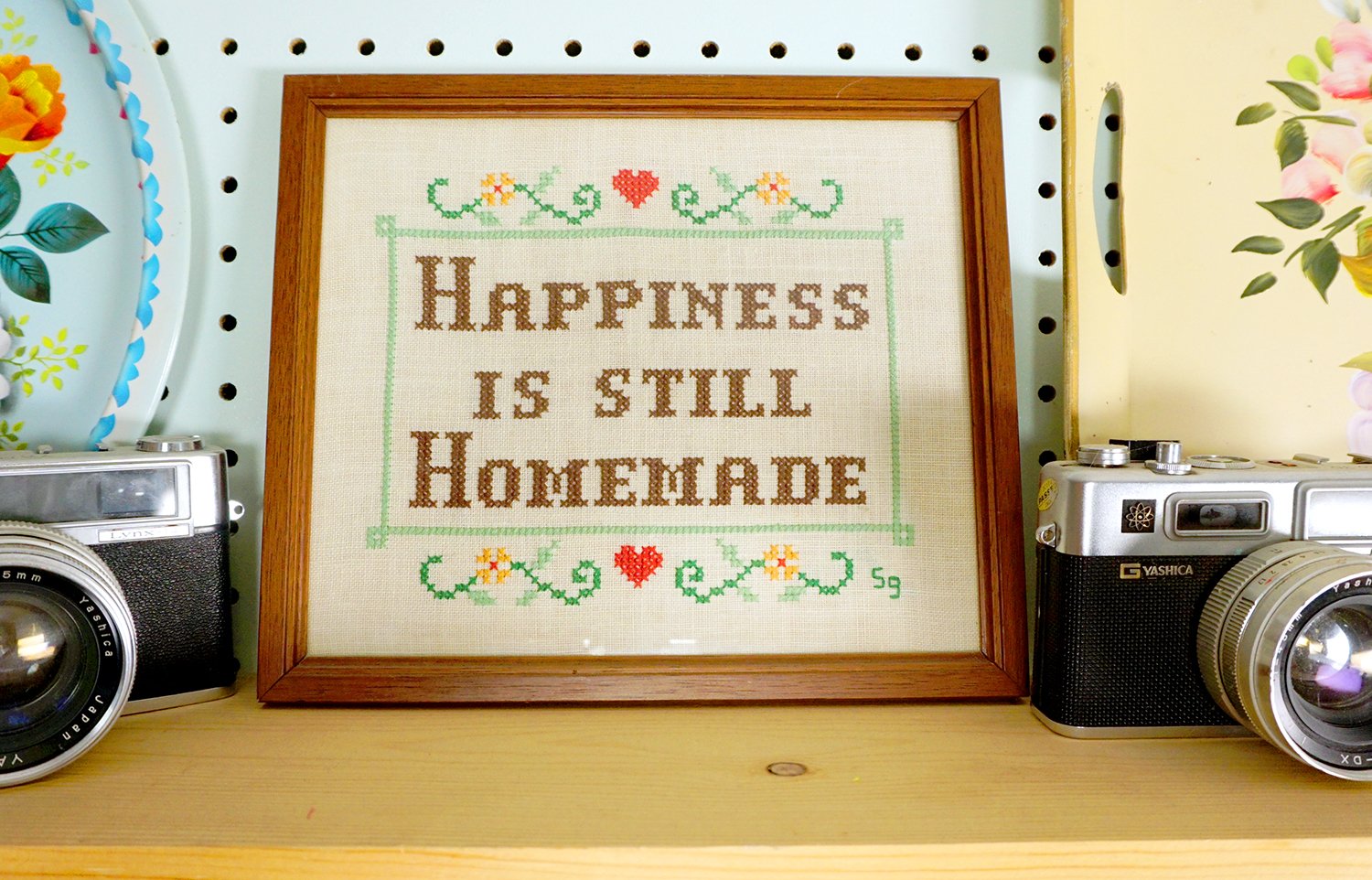 happiness is still homemade cross stitch art