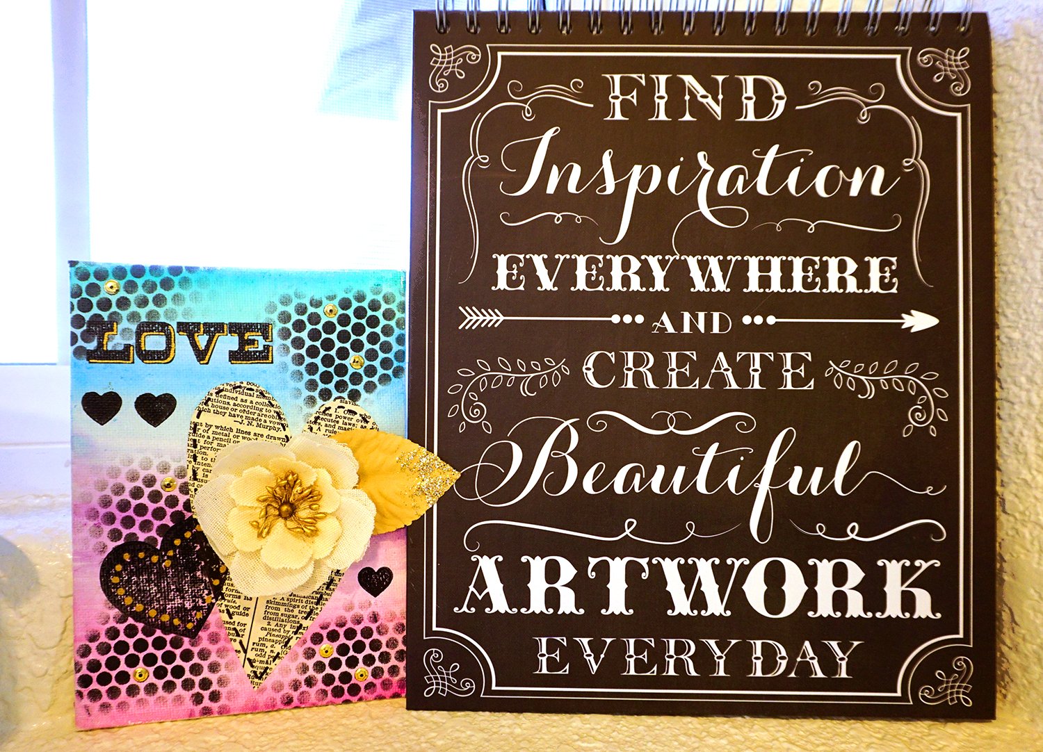 mixed media art and quote notebook