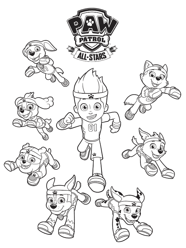 paw patrol all stars coloring page 