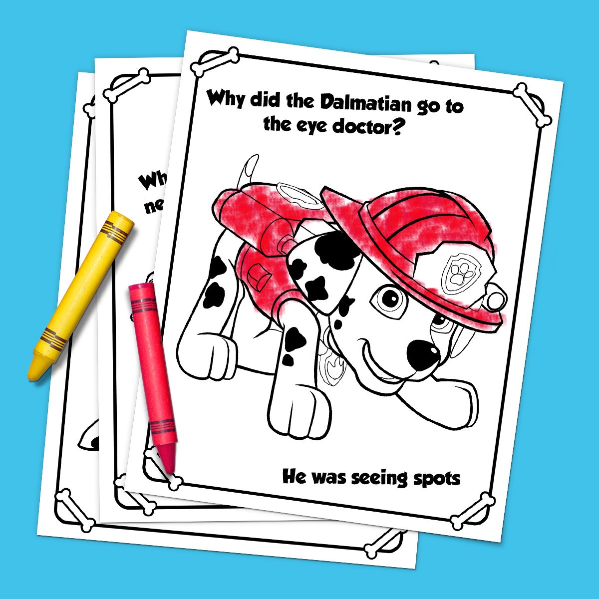 paw patrol joke coloring pages and crayons