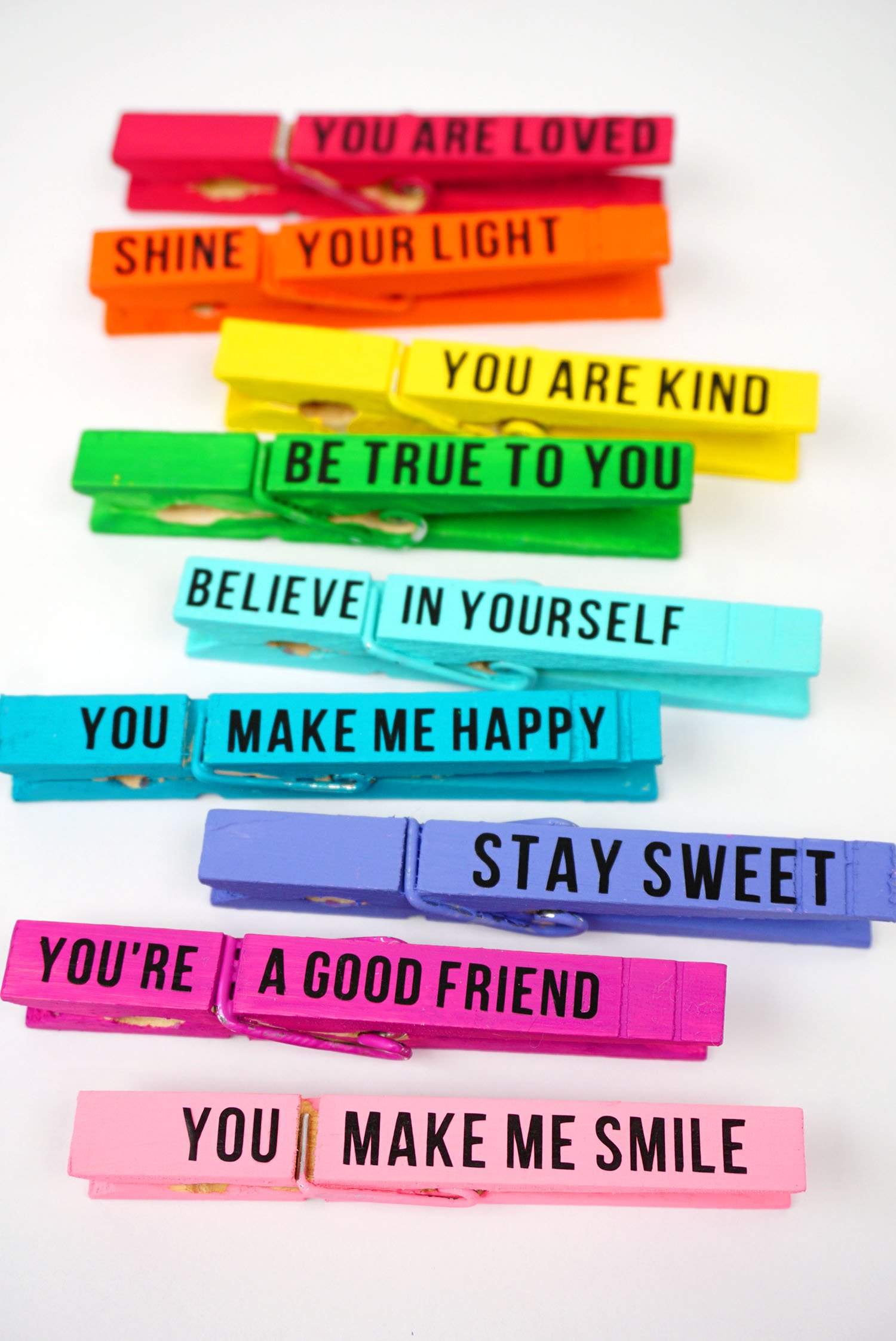 rainbow clothespins with inspirational messages
