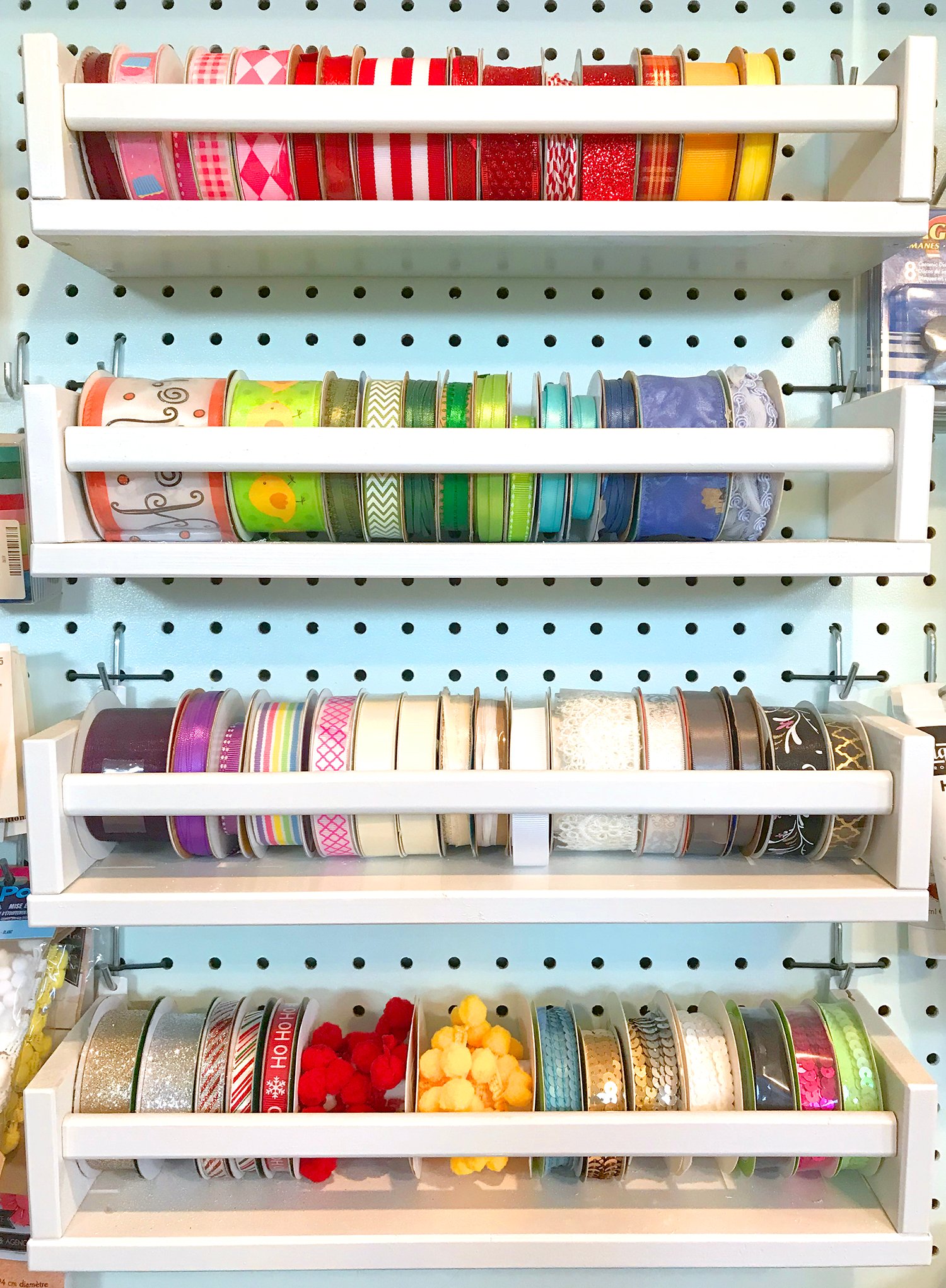 ribbon reels stored in shelves 