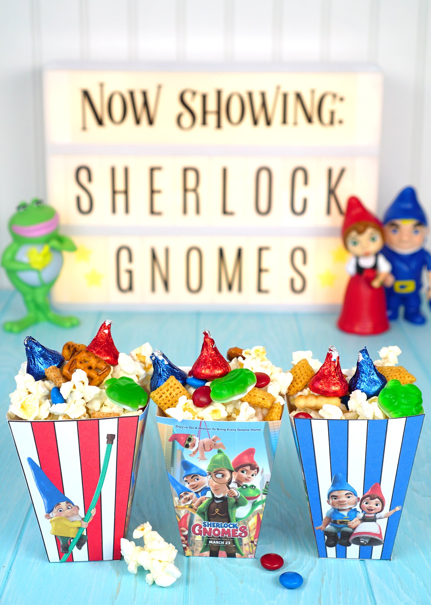 Sherlock Gnomes Snack Mix and now showing sign with toys