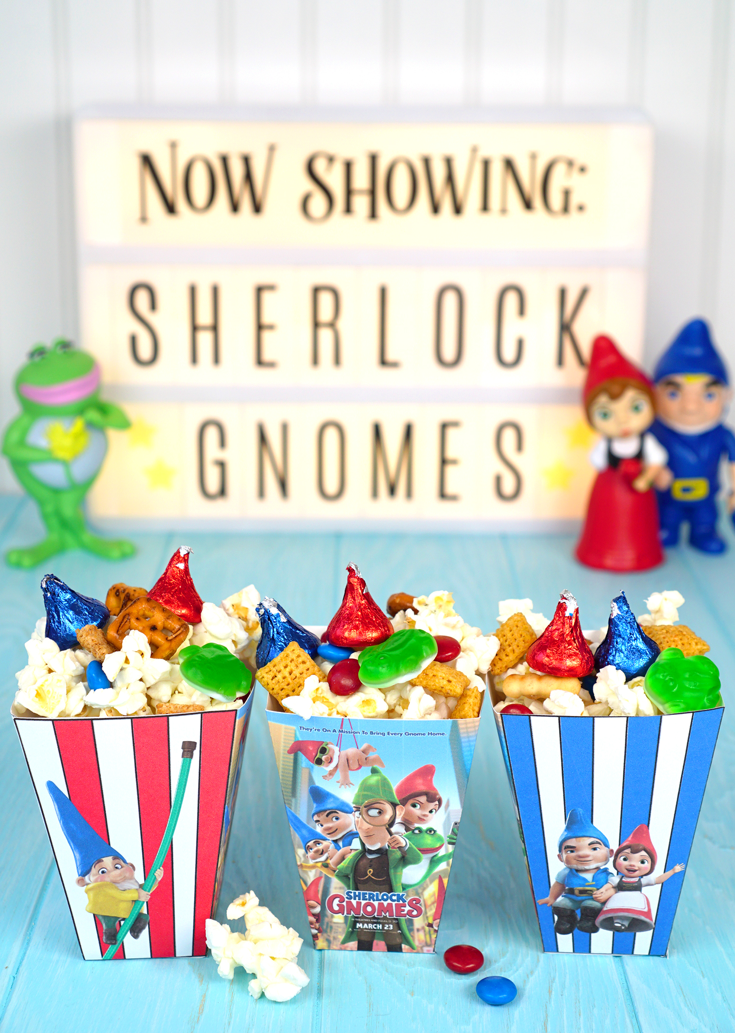 Sherlock Gnomes Snack Mix and now showing sign with toys