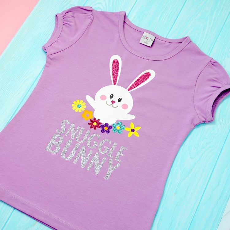 snuggle bunny easter svg on purple shirt