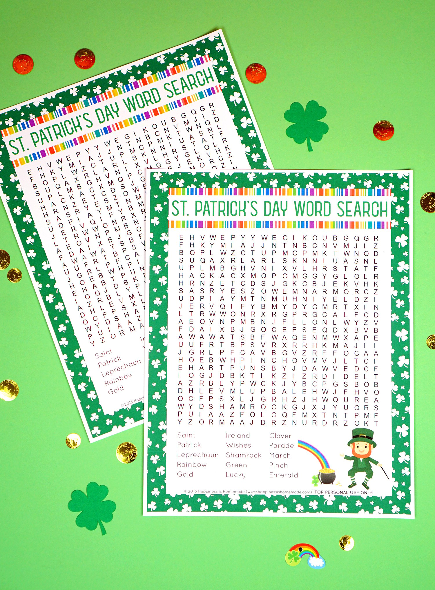 st patricks day word search printable and shamrock confetti