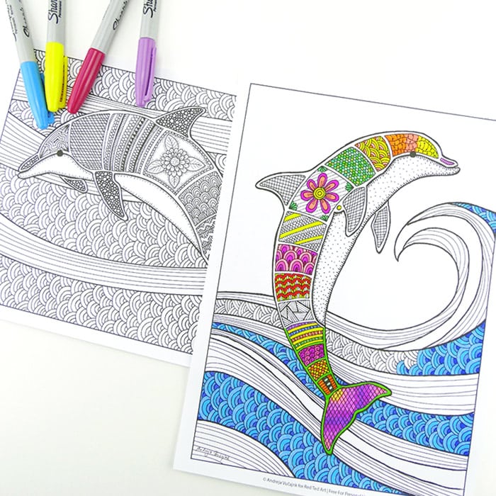 printable coloring pages for adults with dolphins