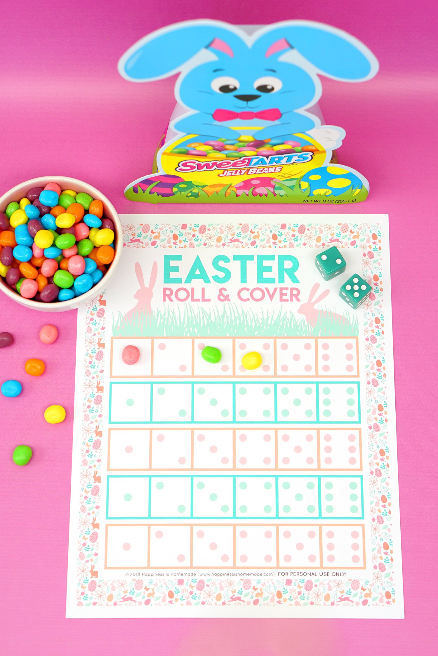 printable easter roll and cover game with jelly beans