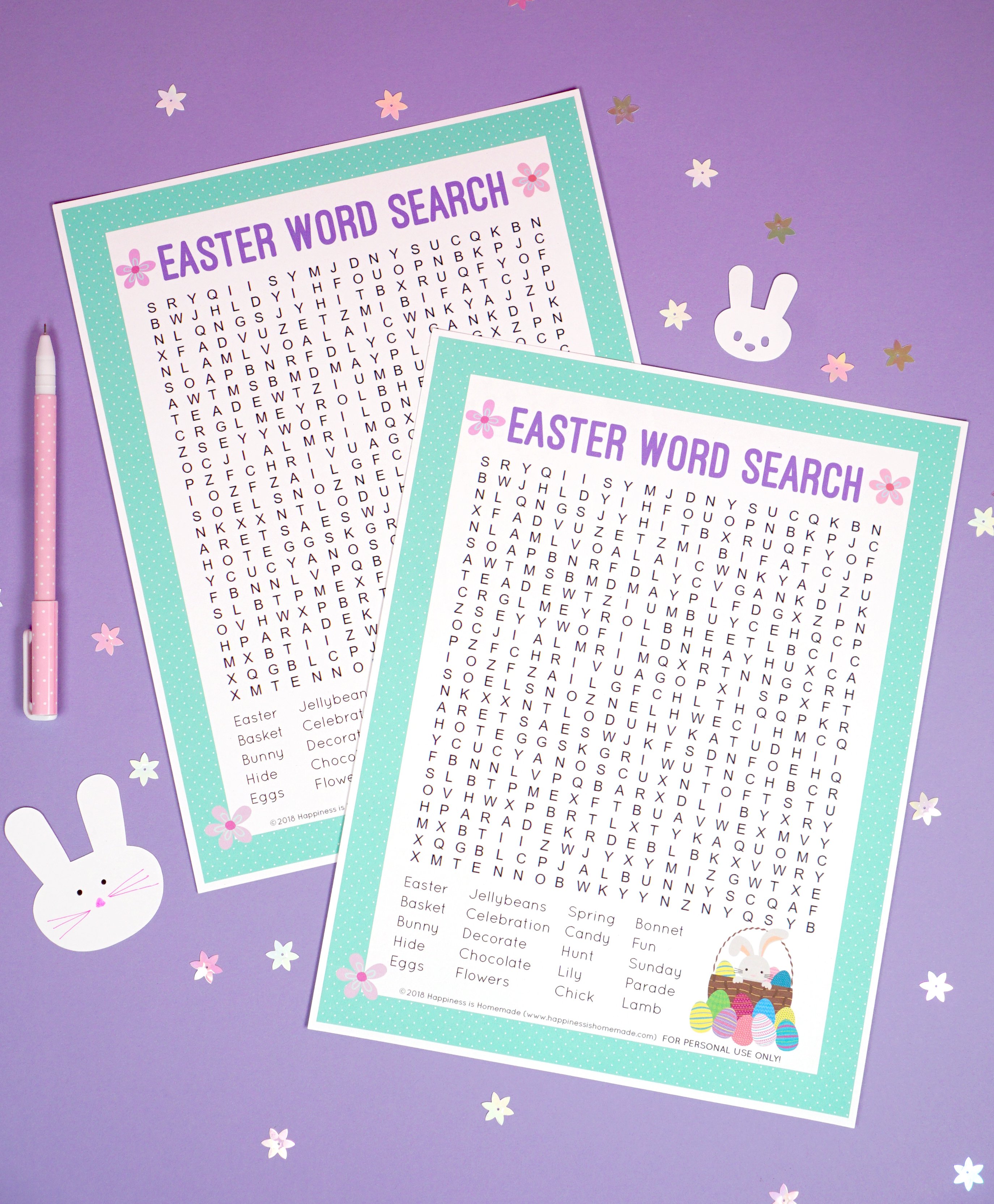 printable easter word searches with easter decorations and pen