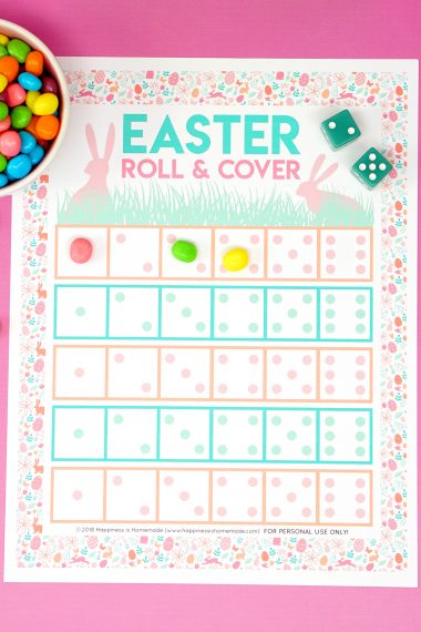 free printable easter game roll and cover with candy markers