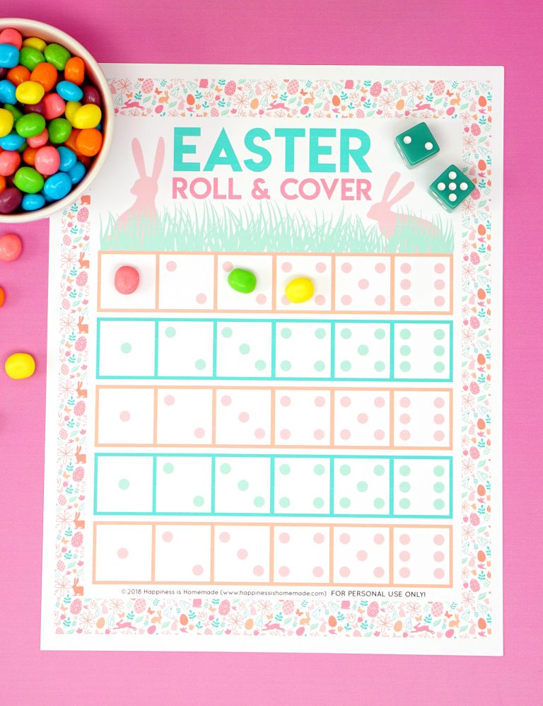free printable easter game roll and cover with candy markers