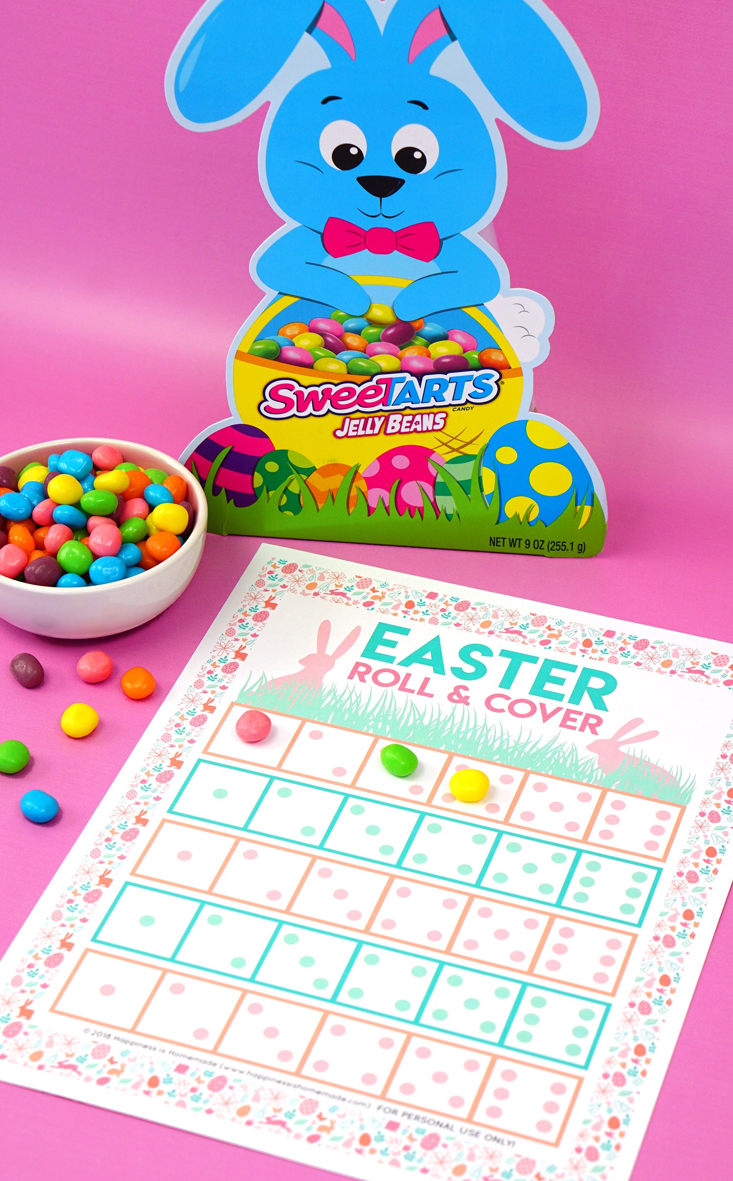 printable easter roll and cover easter game with sweet tarts