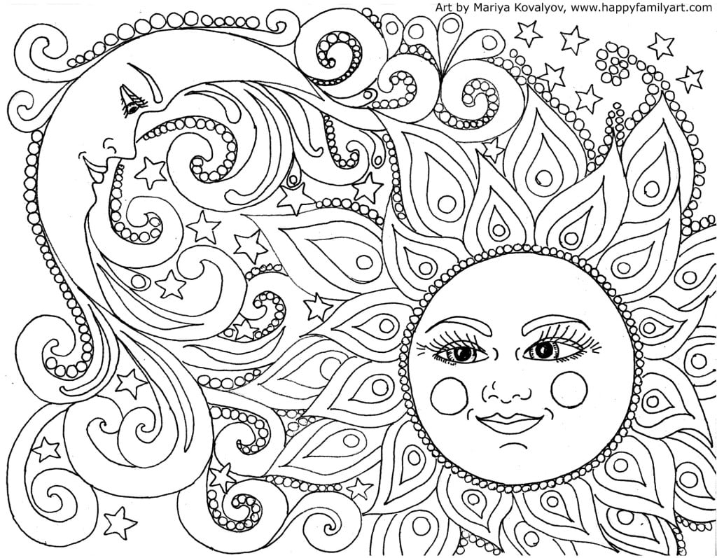 printable coloring pages for adults with moon and sun