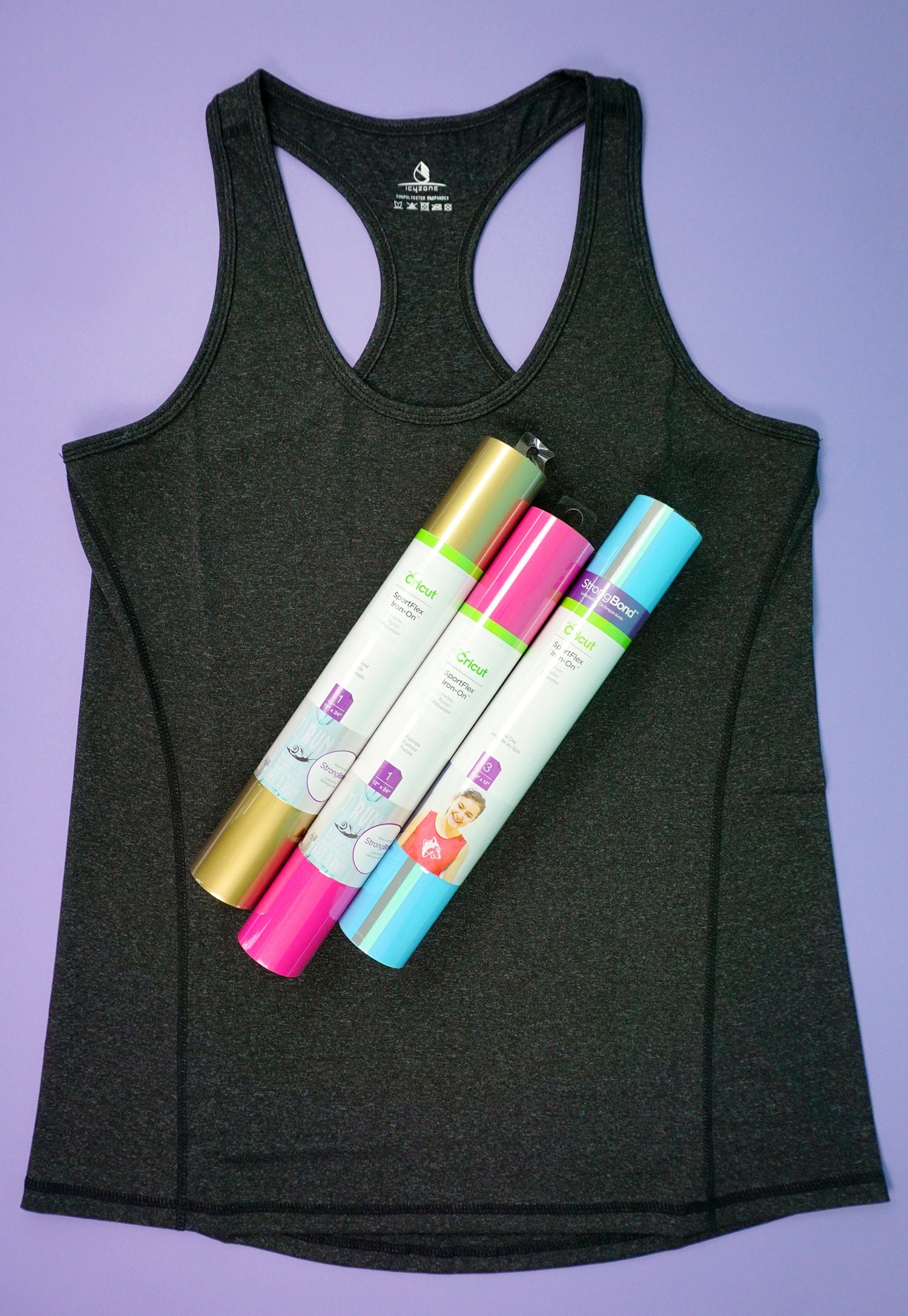 tank top and cricut sportflex iron on 