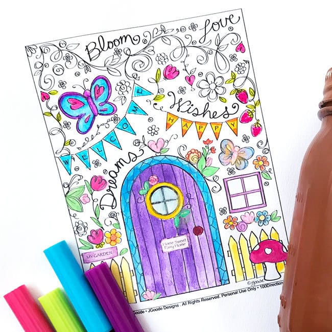 printable coloring pages for adults, cute door and butterflies kids coloring page