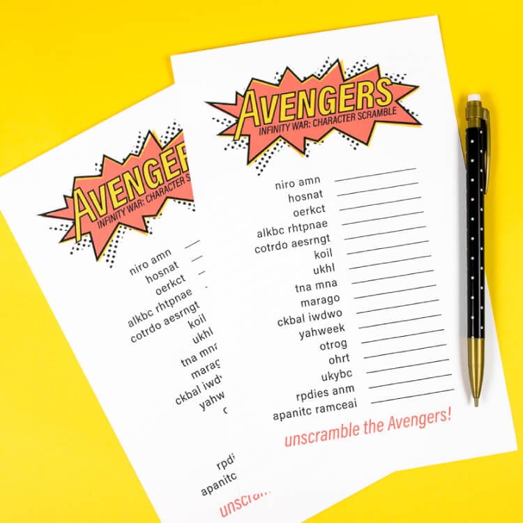 avengers infinity war game printable