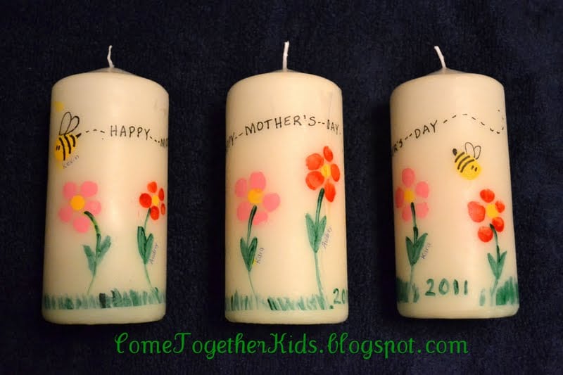 Candles decorated with kid\'s drawings