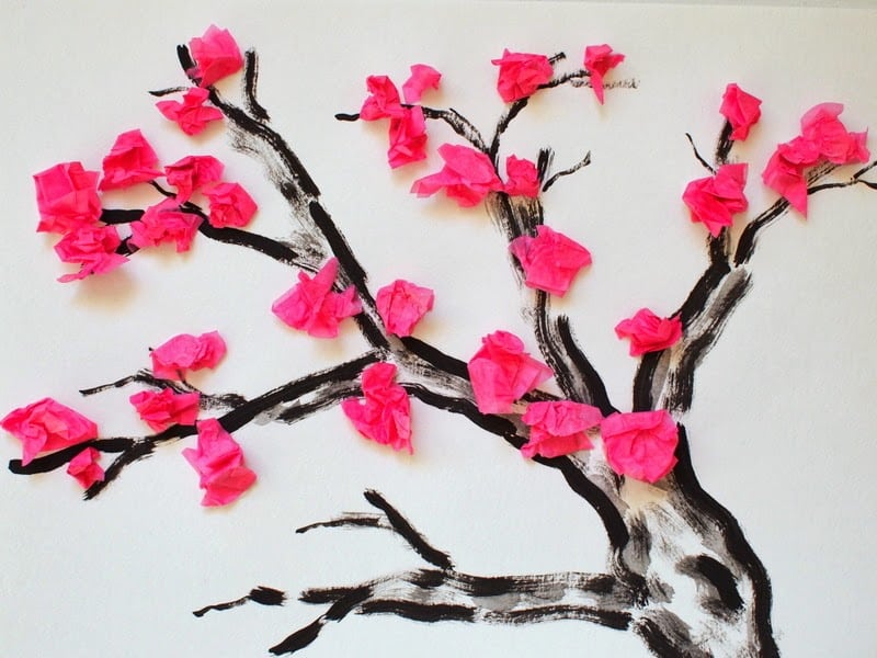 cherry blossom tree made from tissue paper