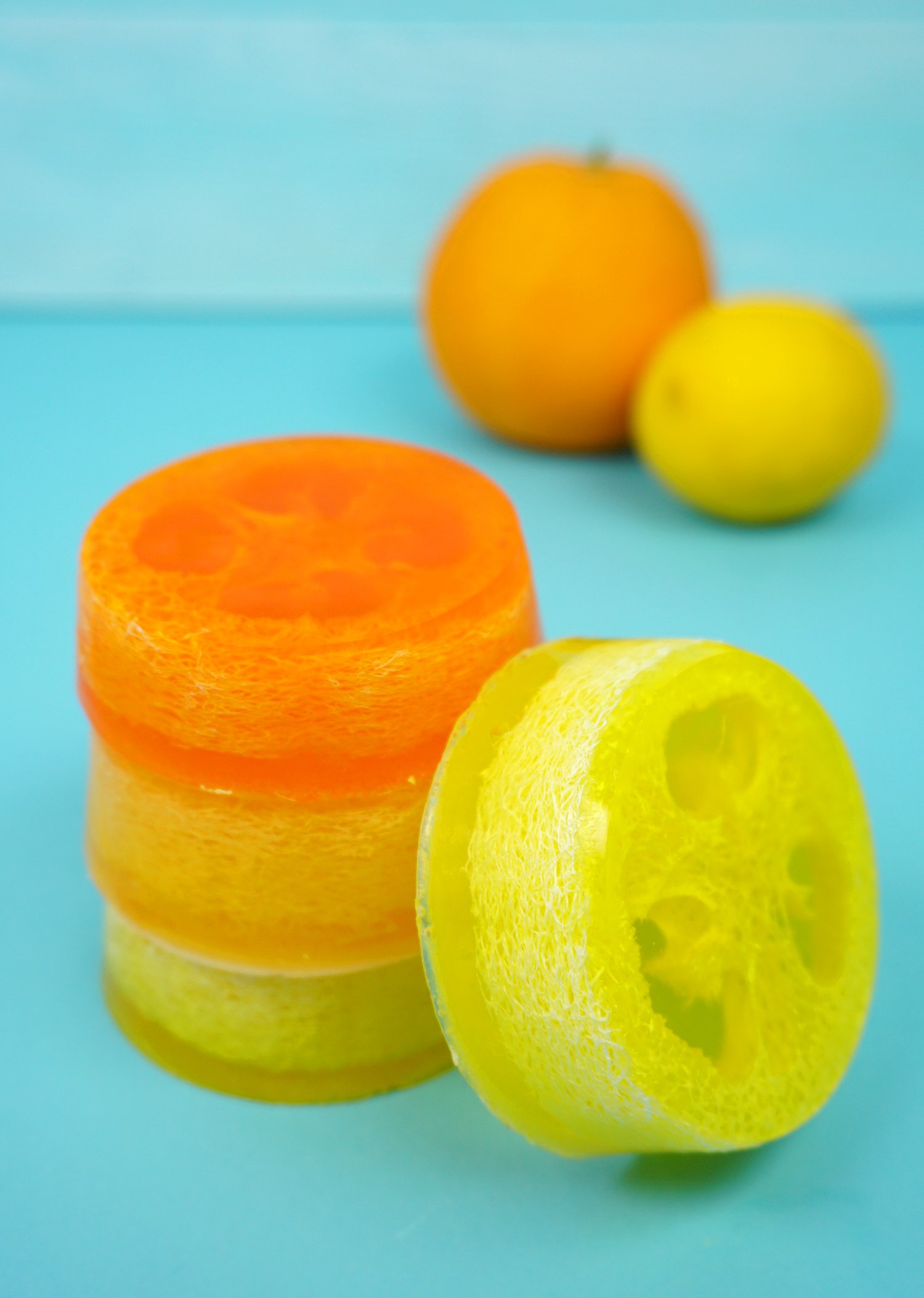 citrus loofah soaps in stack