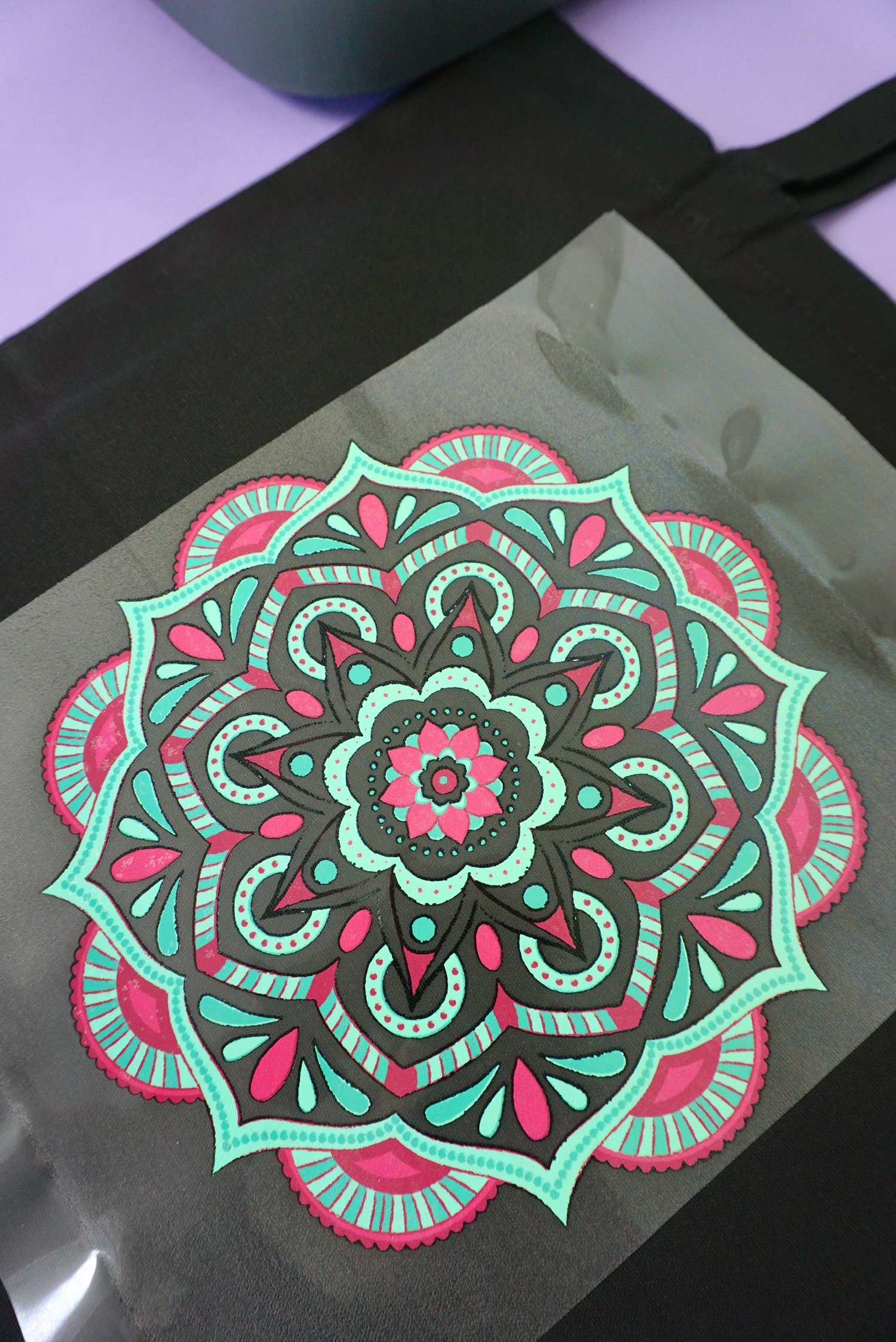 cricut iron on mandala design on tote bag