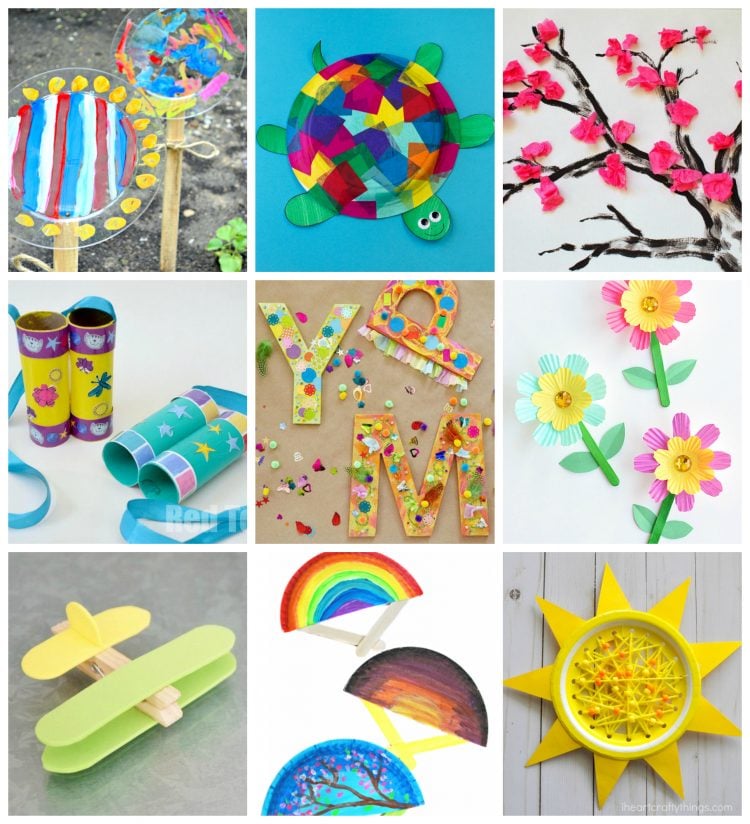 collage of easy kids crafts