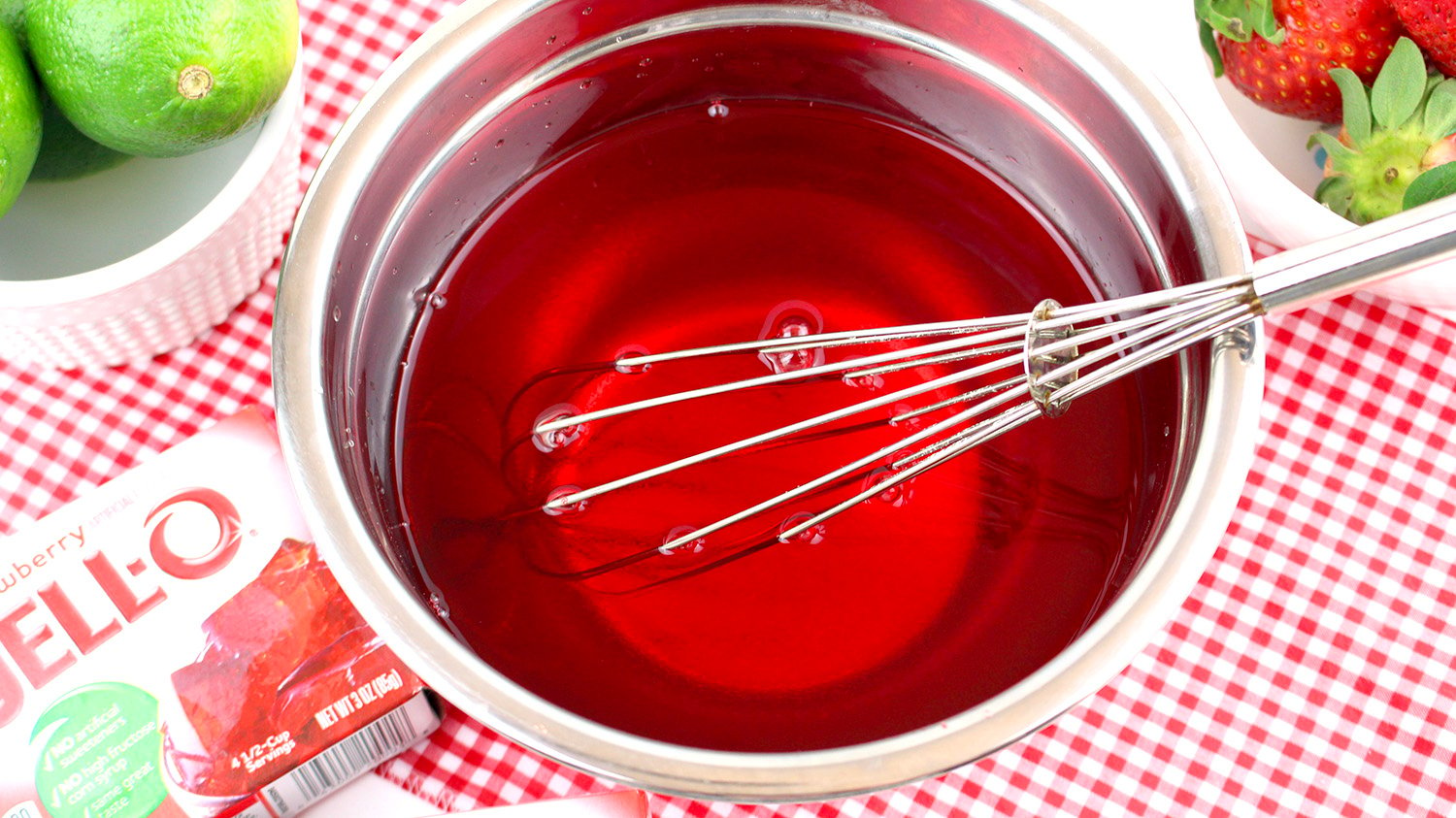 strawberry jello liquid in a bowl