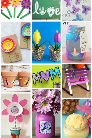 a collage of Mother's Day pictures with flowers and crafts