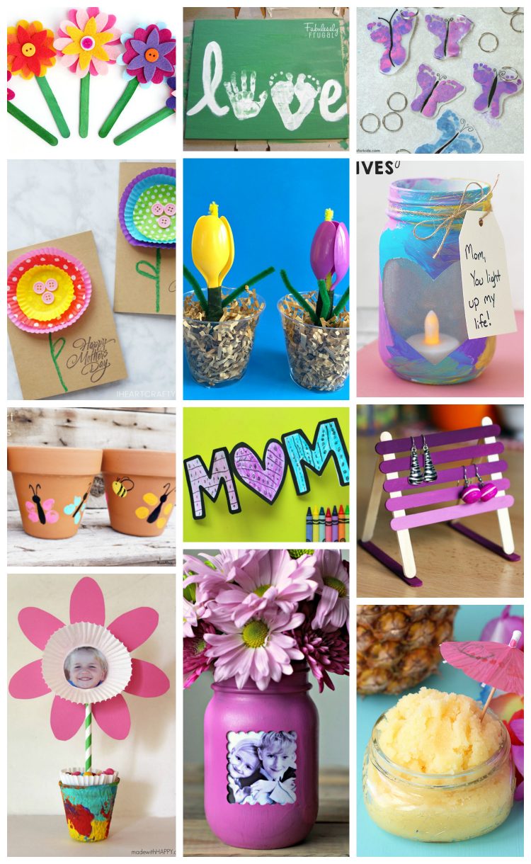 a collage of Mother's Day pictures with flowers and crafts