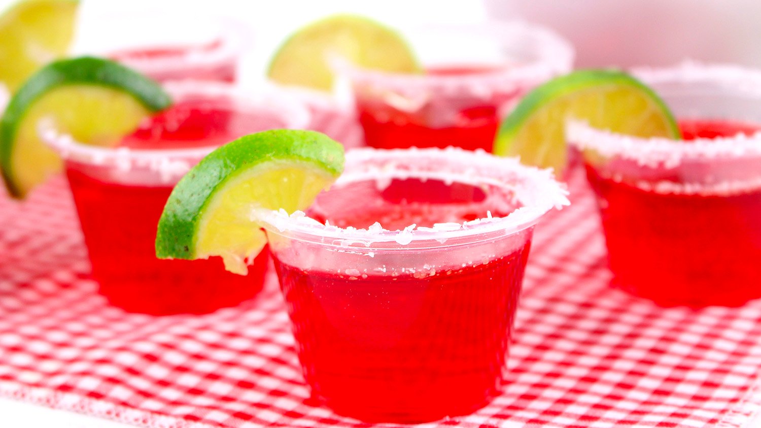 strawberry margarita jello shots ready for the party