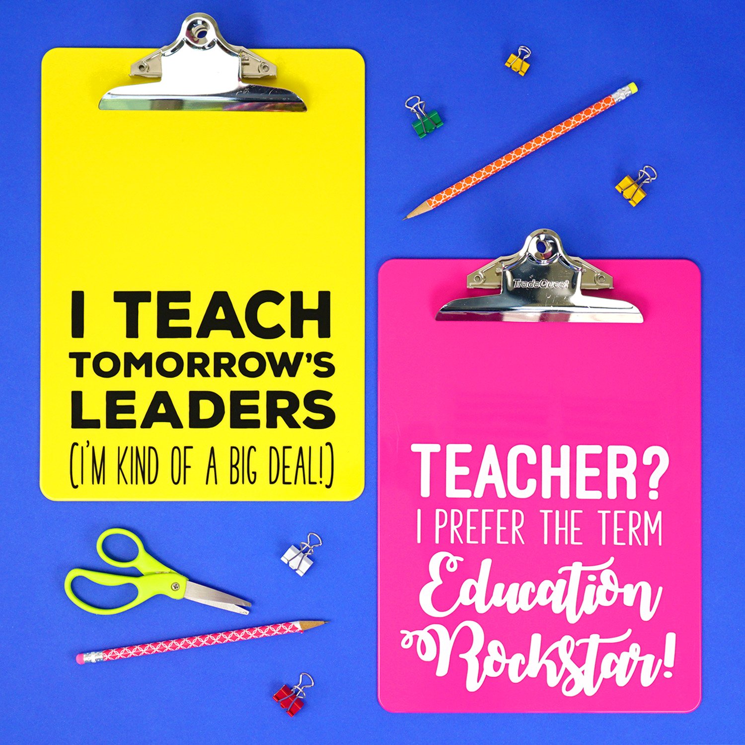 teacher quote clipboards with school supplies