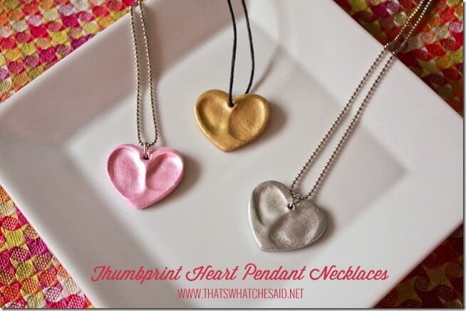 Thumbprint heart pendant necklaces Mother\'s Day craft