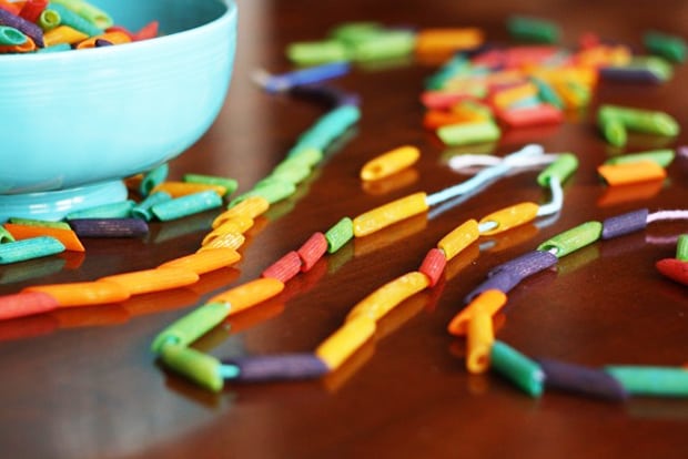 pasta necklaces on table