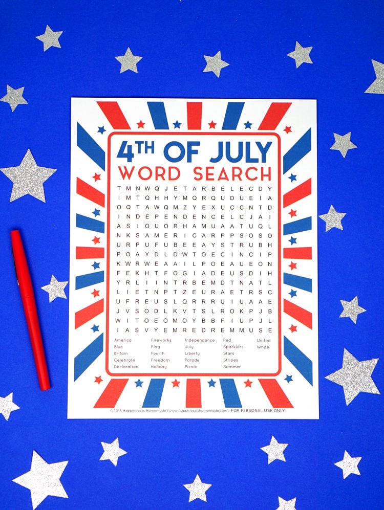 printable 4th of july word search